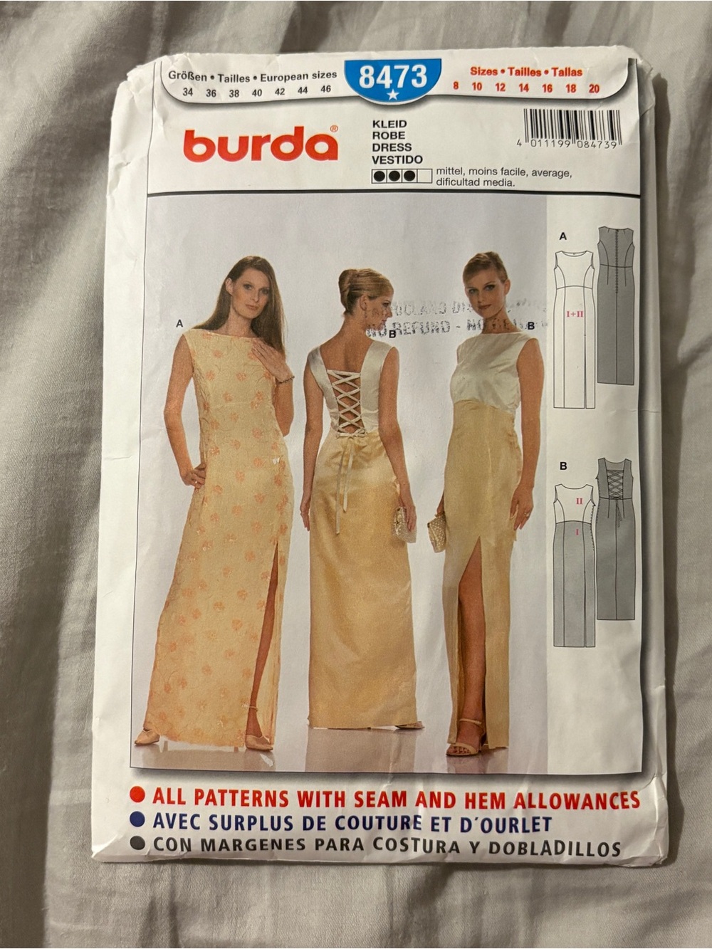 Vintage Burda Satin Evening Dress Sewing Pattern